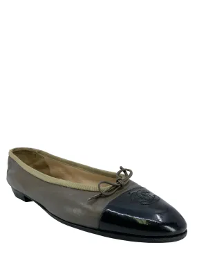 CHANEL Lambskin Leather CC Cap Toe Ballet Flats Size 8