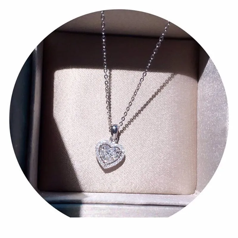 Charm Heart Diamond Necklace - 925 Sterling Silver