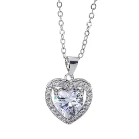 Charm Heart Diamond Necklace - 925 Sterling Silver