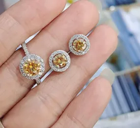 Citrine Moissanite Jewelry Set 925 Silver