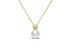 Classy girls wear pearls-Pearl bezel CZ necklace-Gold