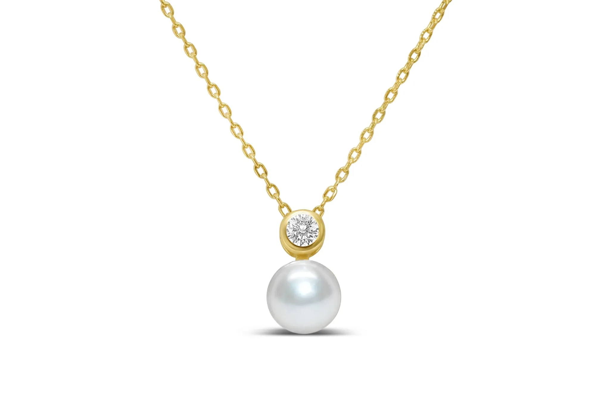 Classy girls wear pearls-Pearl bezel CZ necklace-Gold