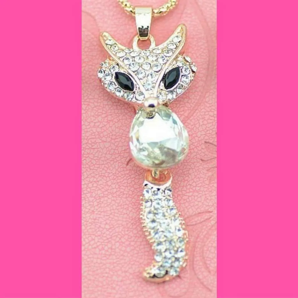 Clear Crystal Fox Pendant Necklace