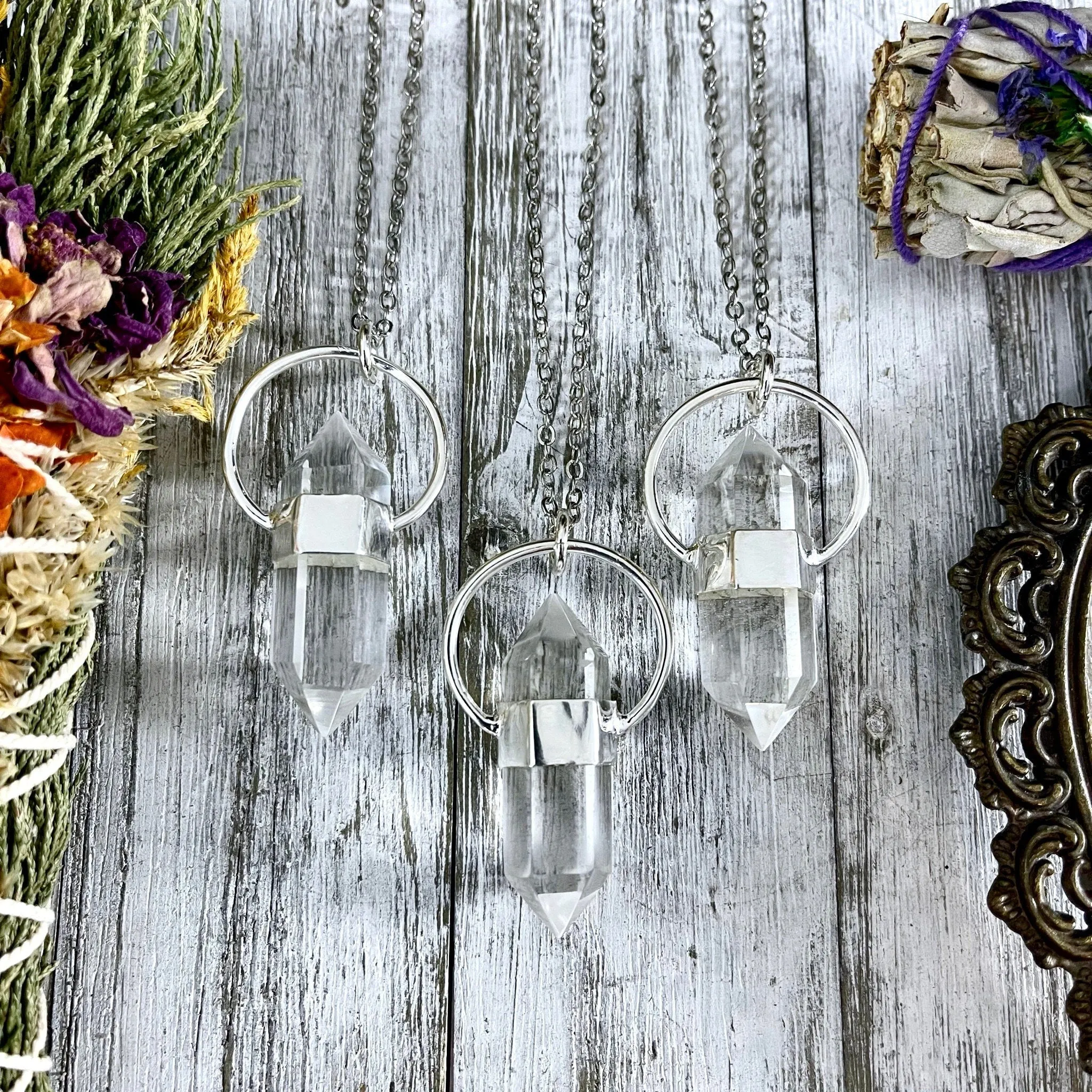 Clear Quartz Crystal Point Necklace in Sterling Silver  -Designed by FOXLARK Collection