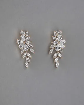 Clip-On CZ Earrings Teardrop Flower Vine Drop