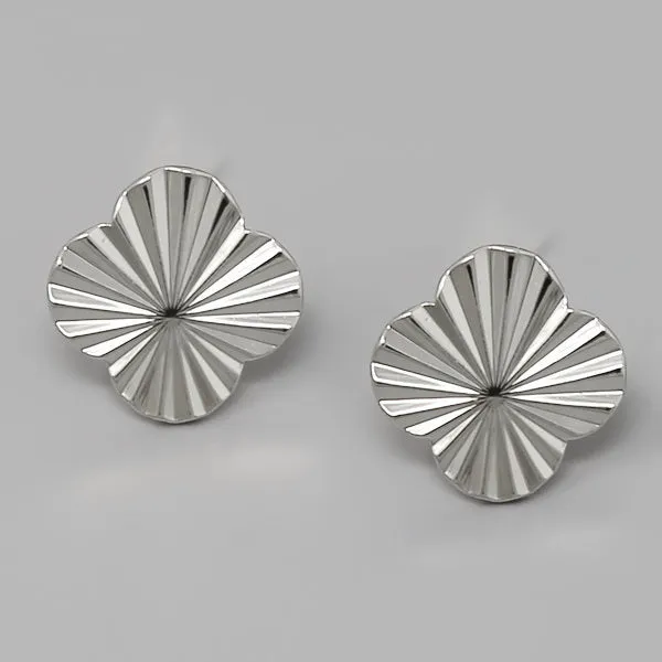 Clover Shape Textured Metal Stud Earrings