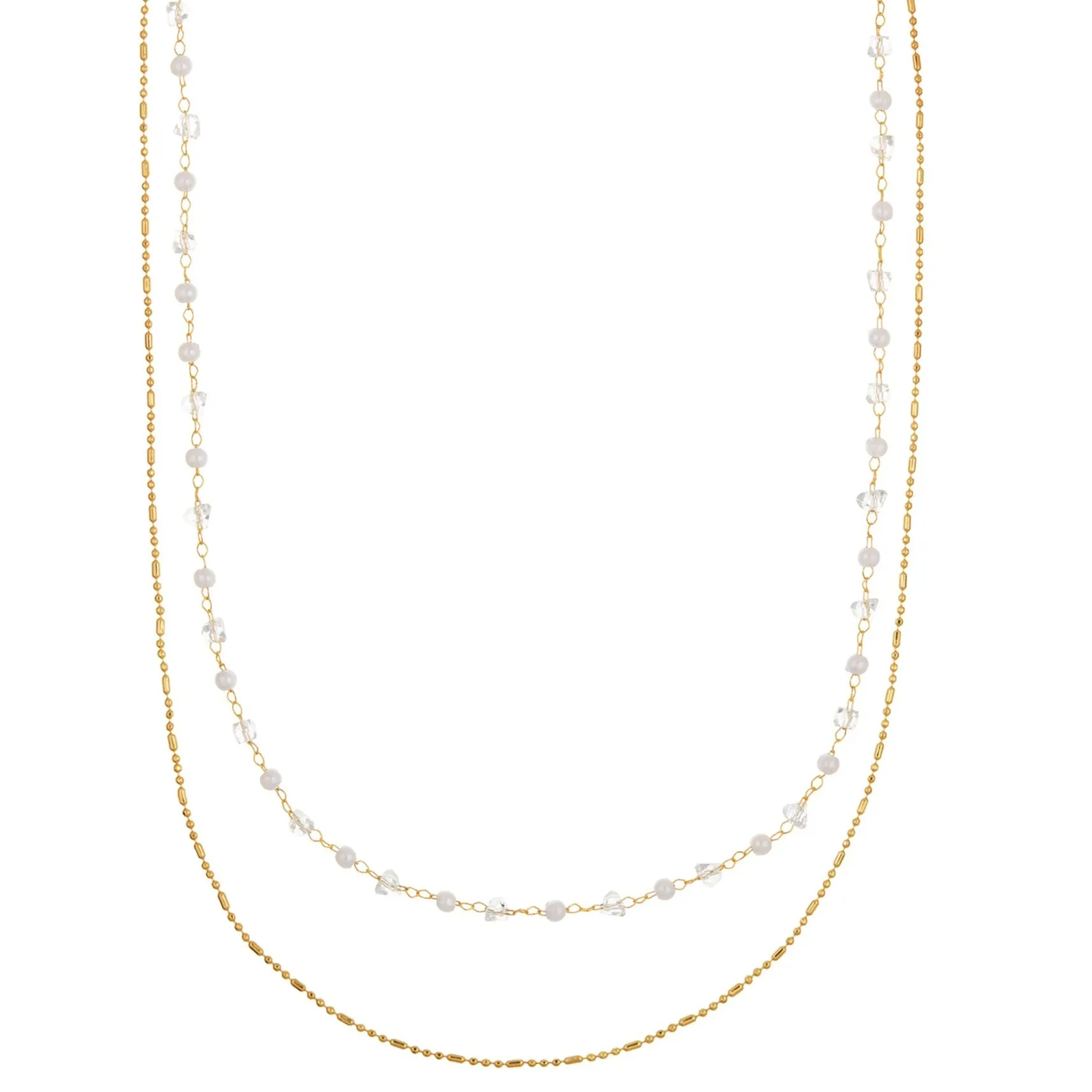 Crystal & Pearl Chain 2-Row Necklace