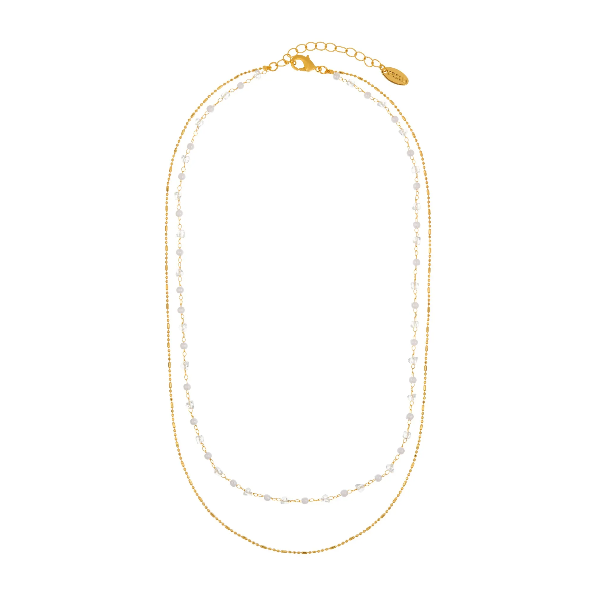 Crystal & Pearl Chain 2-Row Necklace