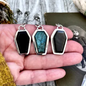 Crystal Coffin Necklace in Sterling Silver- Black Onyx, Labradorite or Silver Sheen Obsidian -Designed by FOXLARK Collection