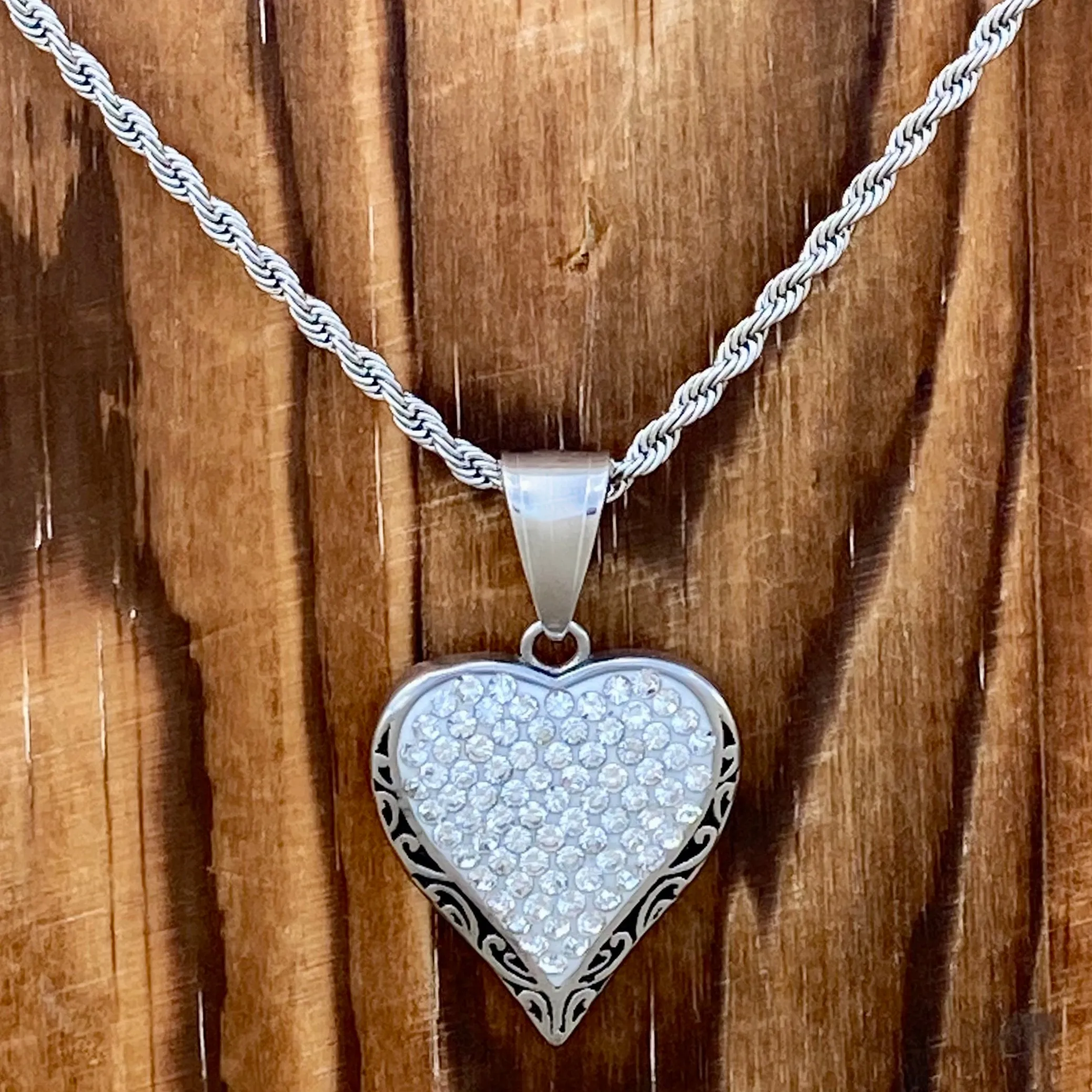 Crystal Heart Mini Pendant - White - Rope Necklace - AJ01M