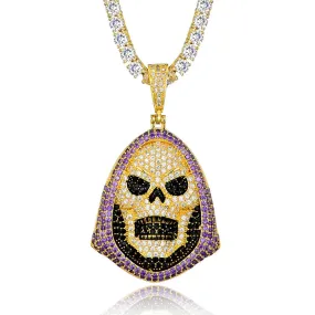 Cubic-Zirconia-Studded Skull Bling Hip-hop Pendant Necklace