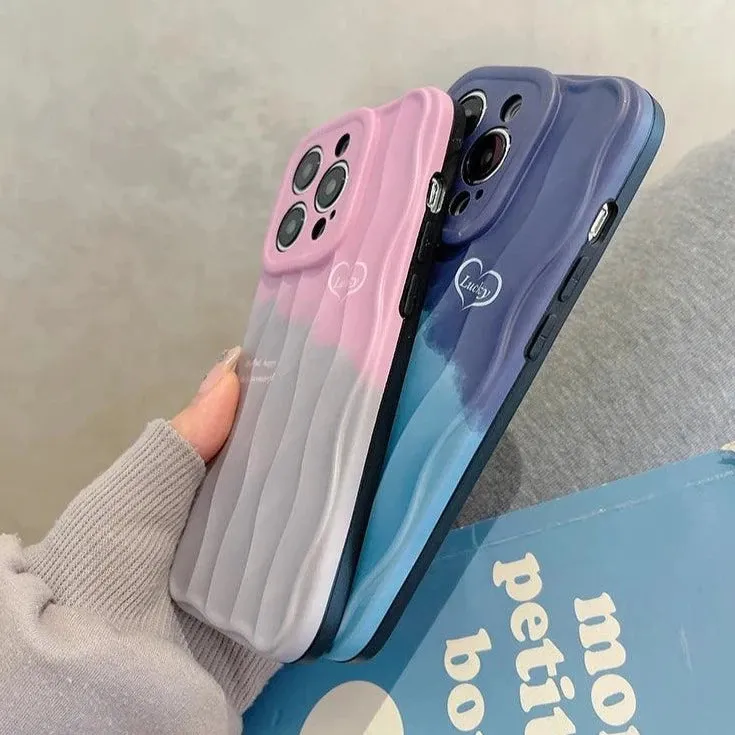 Cute Lucky Lines Heart Gradient Phone Case for iPhone 15 Pro Max, 14, 13, 11, and 12