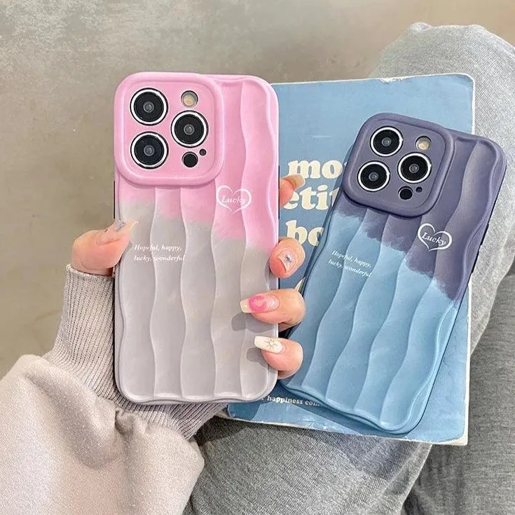 Cute Lucky Lines Heart Gradient Phone Case for iPhone 15 Pro Max, 14, 13, 11, and 12