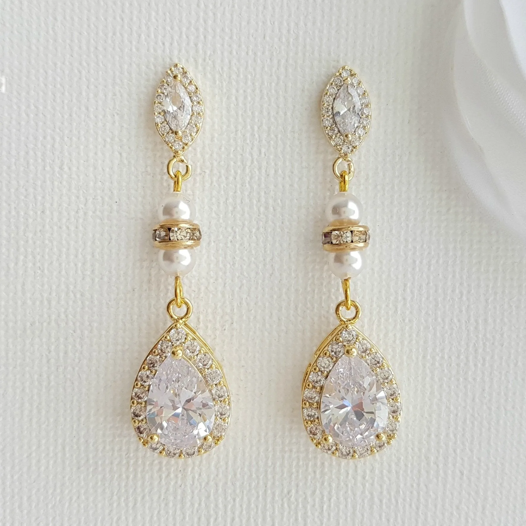 CZ & Pearl Wedding Drop Earrings for Brides-Ella