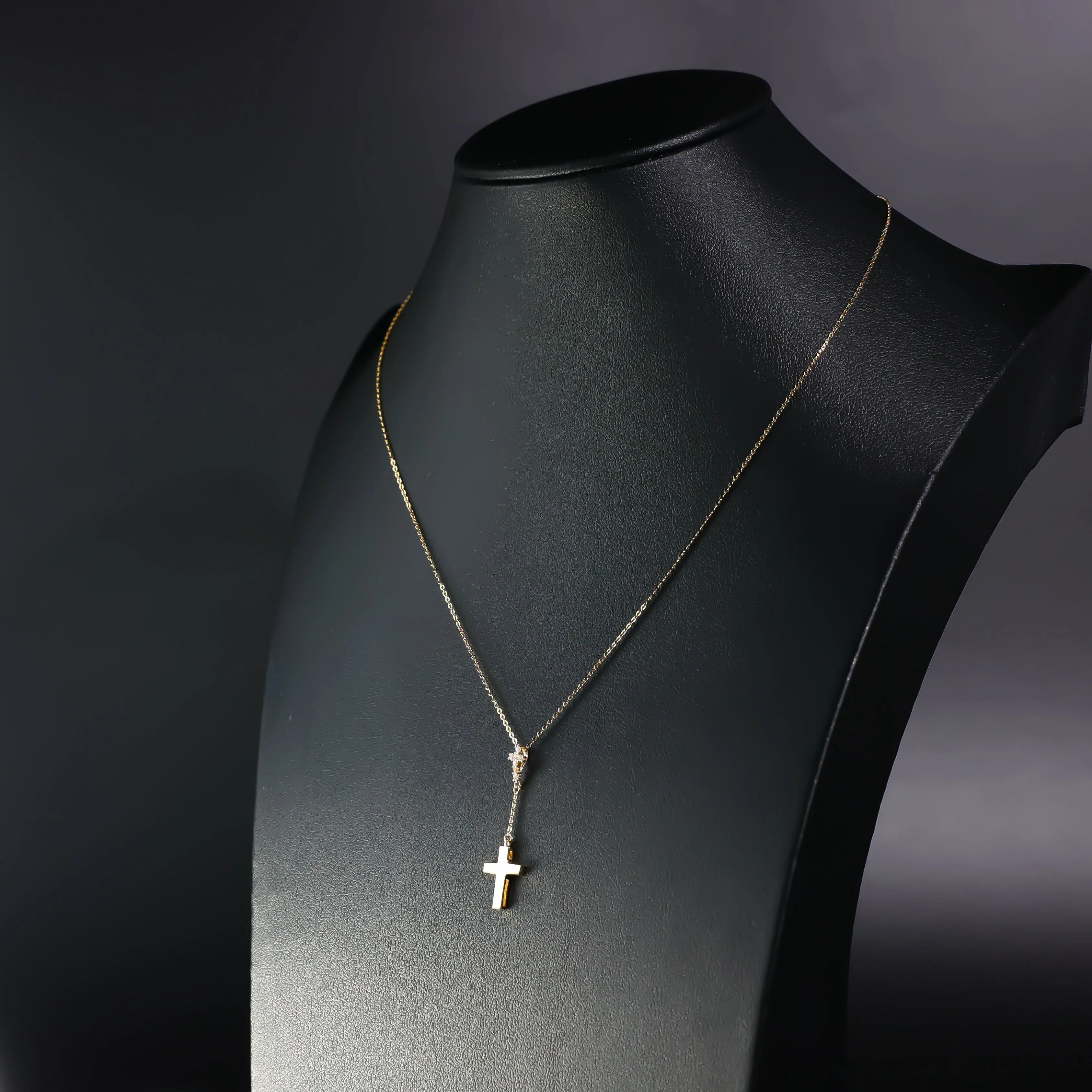 Dainty Gold Hanging Rosary Cross Necklace Model-NK0214