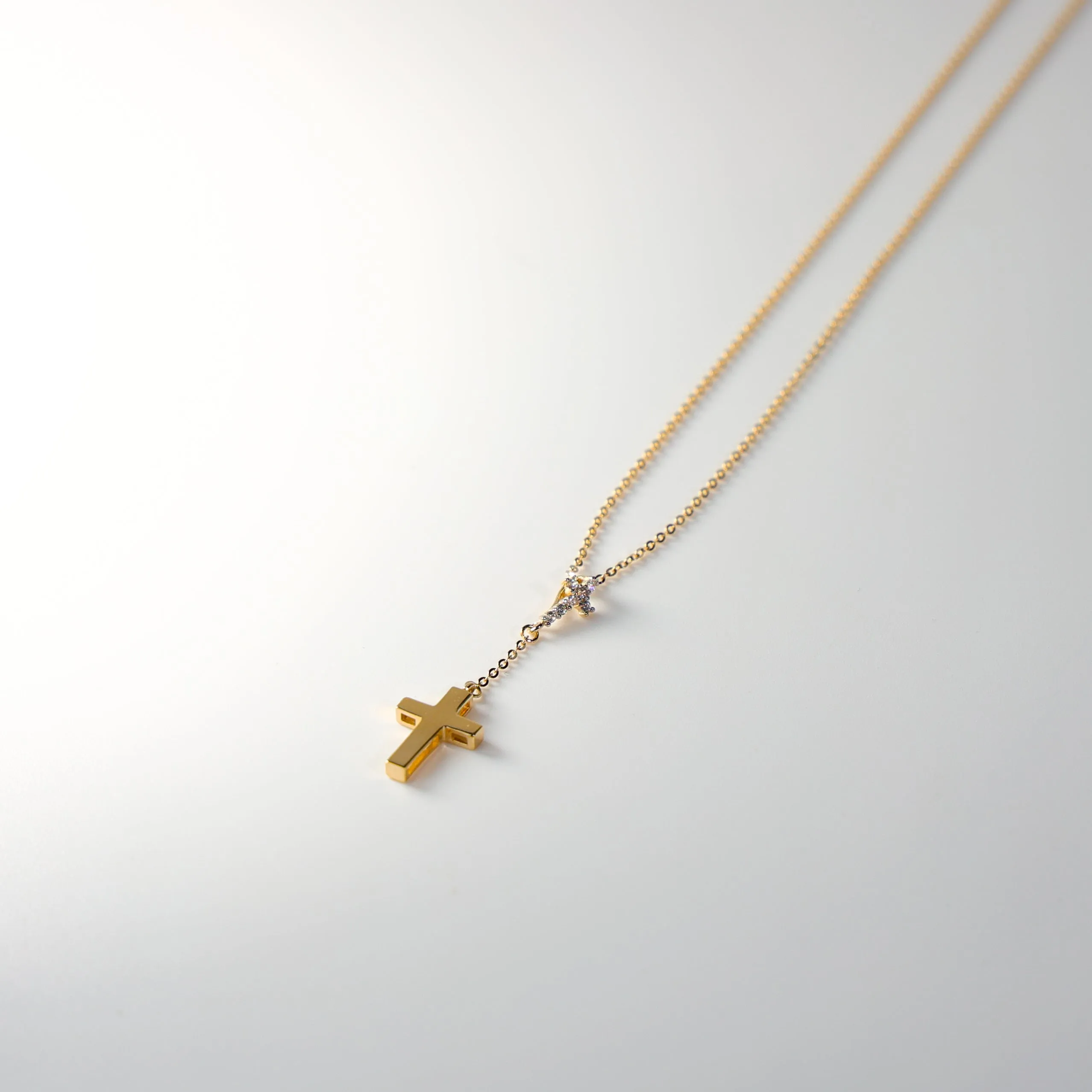 Dainty Gold Hanging Rosary Cross Necklace Model-NK0214