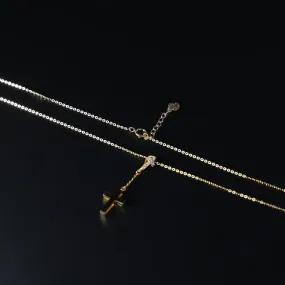 Dainty Gold Hanging Rosary Cross Necklace Model-NK0214