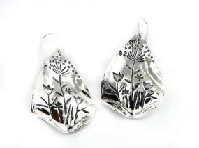 Designer Sterling Silver Earrings for woman, Floral Motif Earrings, silber ohringe, Israeli Silver Jewelry