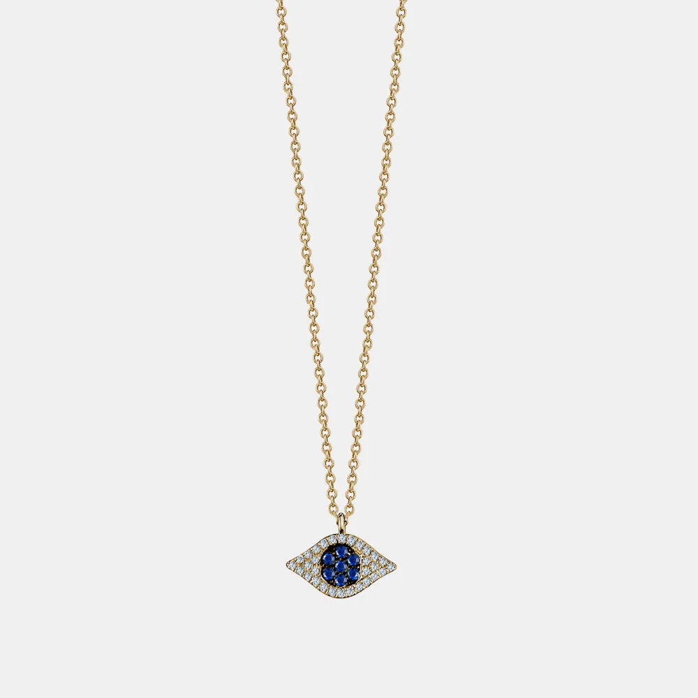 Diamond Blue Sapphire Evil Eye Necklace