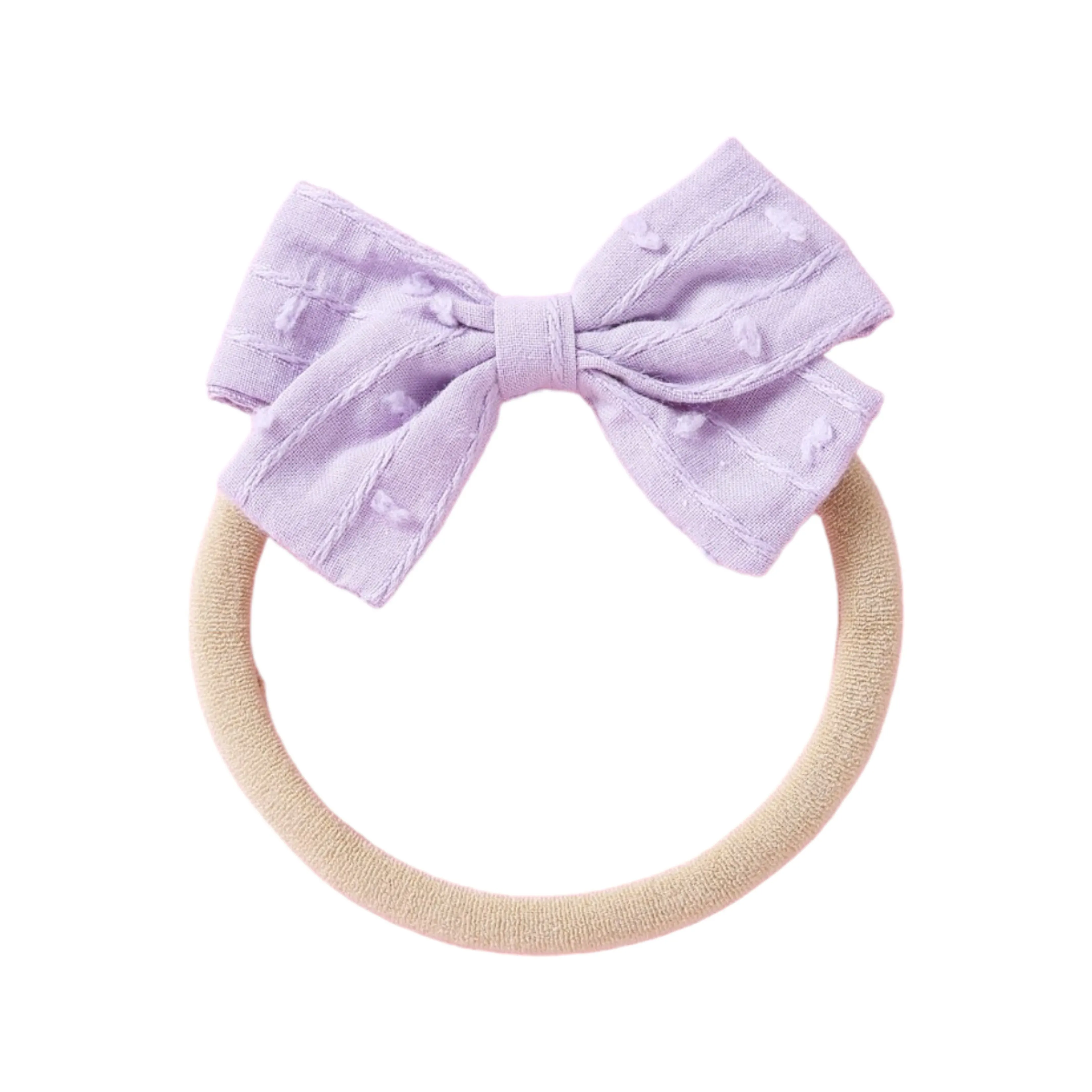 Dotty Embroidered Cotton Baby Bow in Fairy Floss