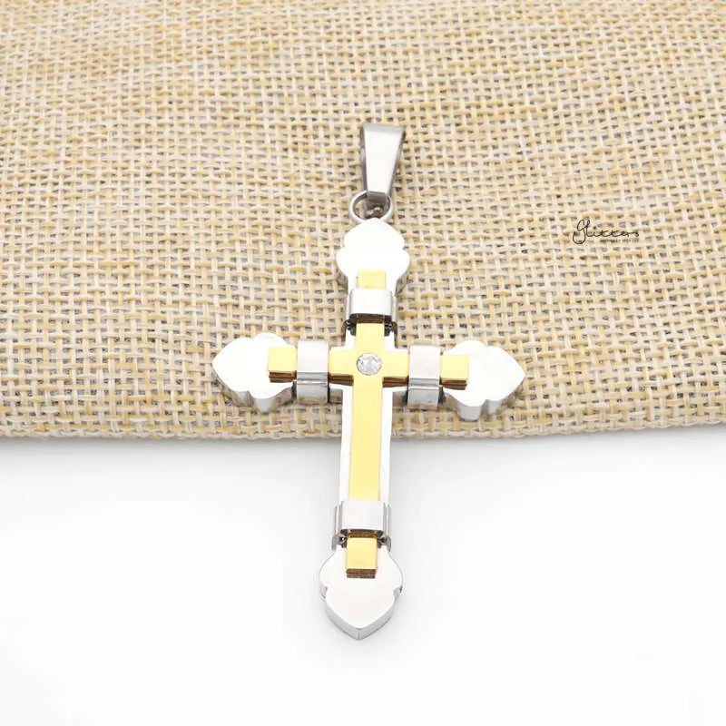 Double Layer Cross Pendant with CZ - Gold