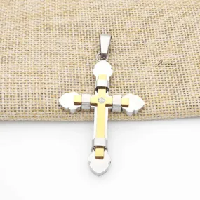 Double Layer Cross Pendant with CZ - Gold