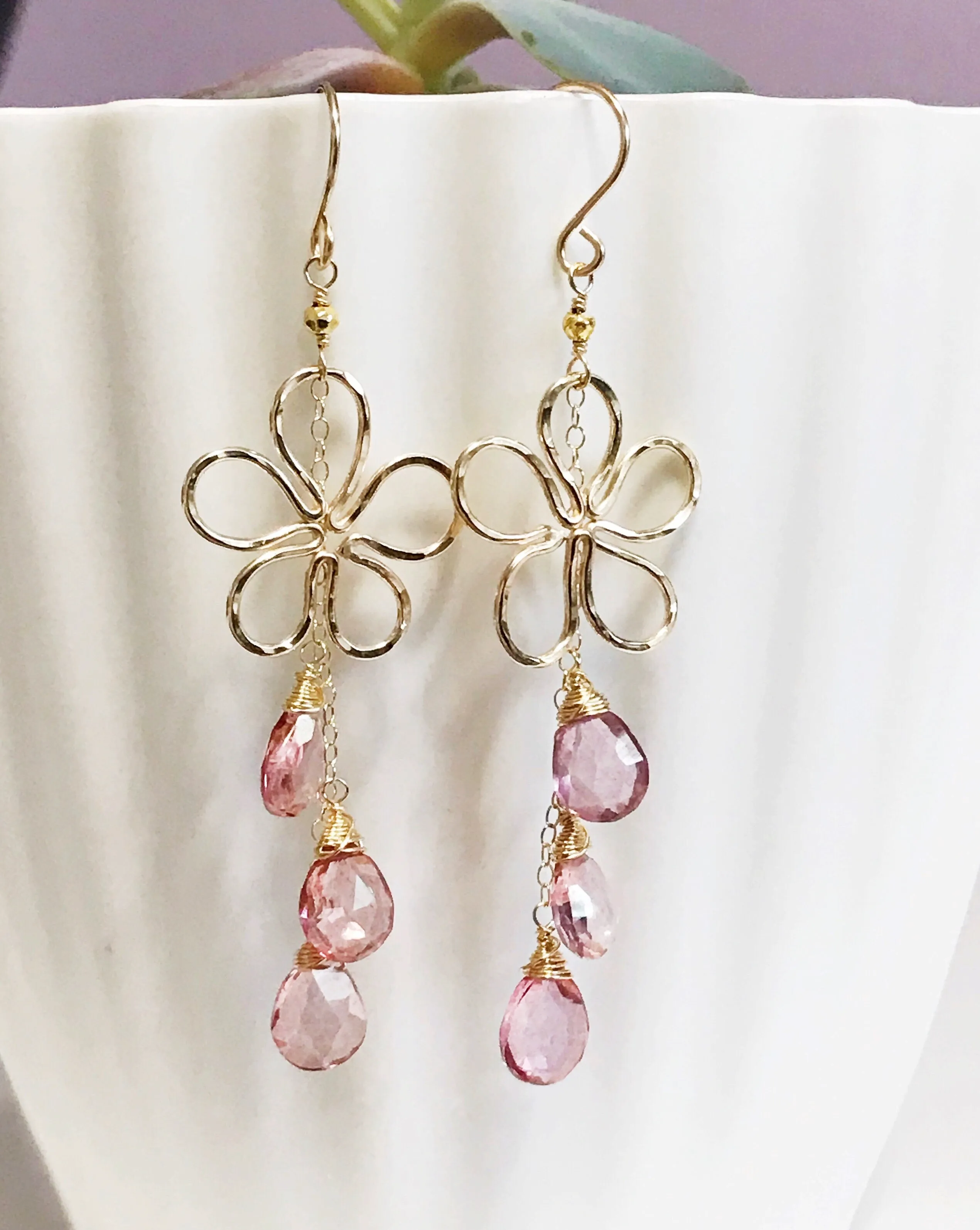 Earrings Suri - pink quartz (E311)