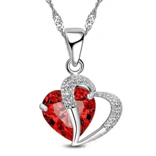 Elegant Ruby Love Pendant Necklace - 925 Sterling Silver