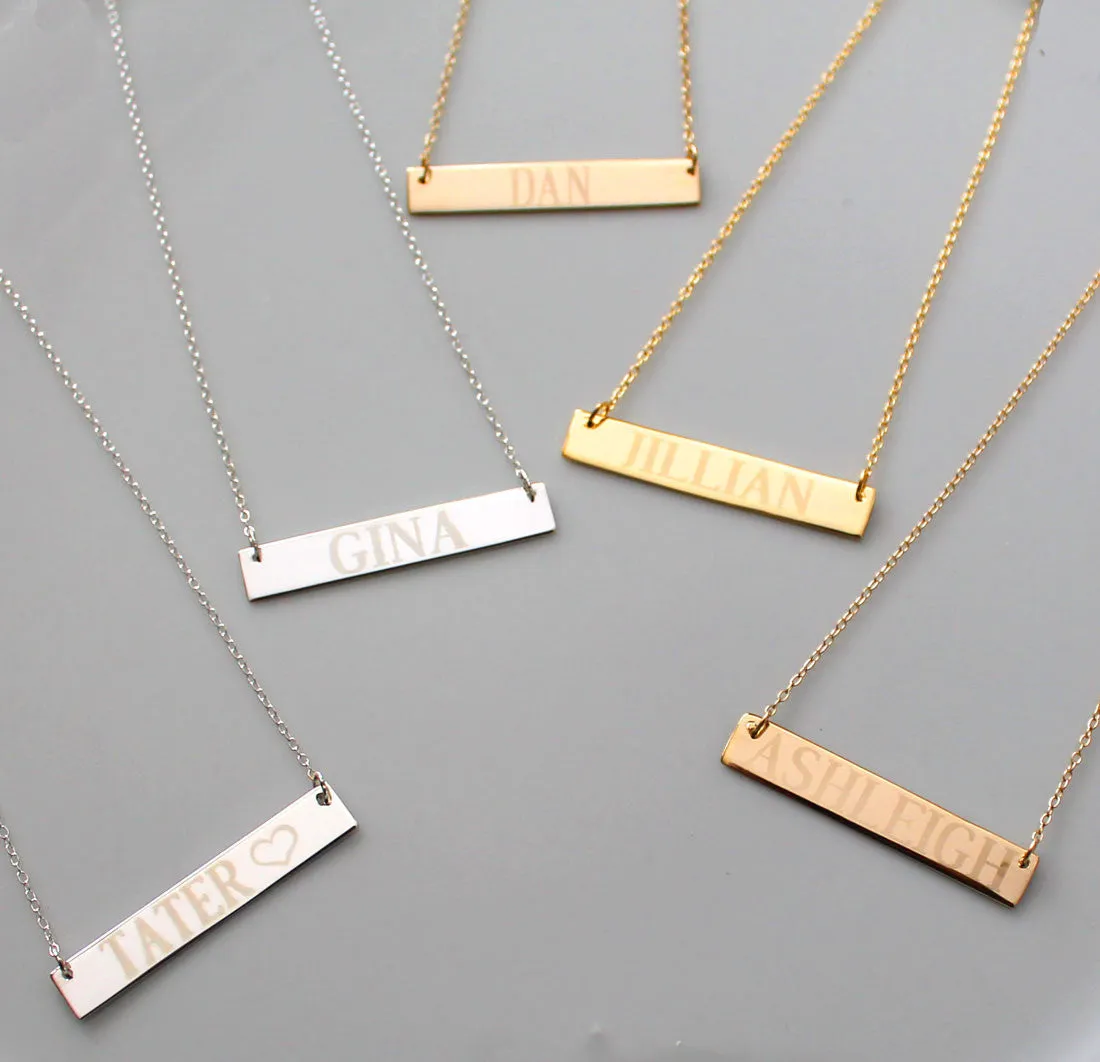 Engraved Gold Bar Necklace