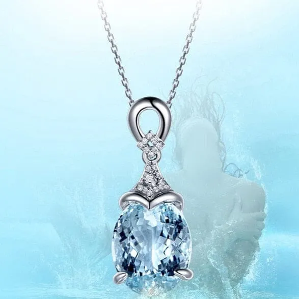 Fine Luxury Blue Topaz Pendant Necklace - 925 Sterling Silver