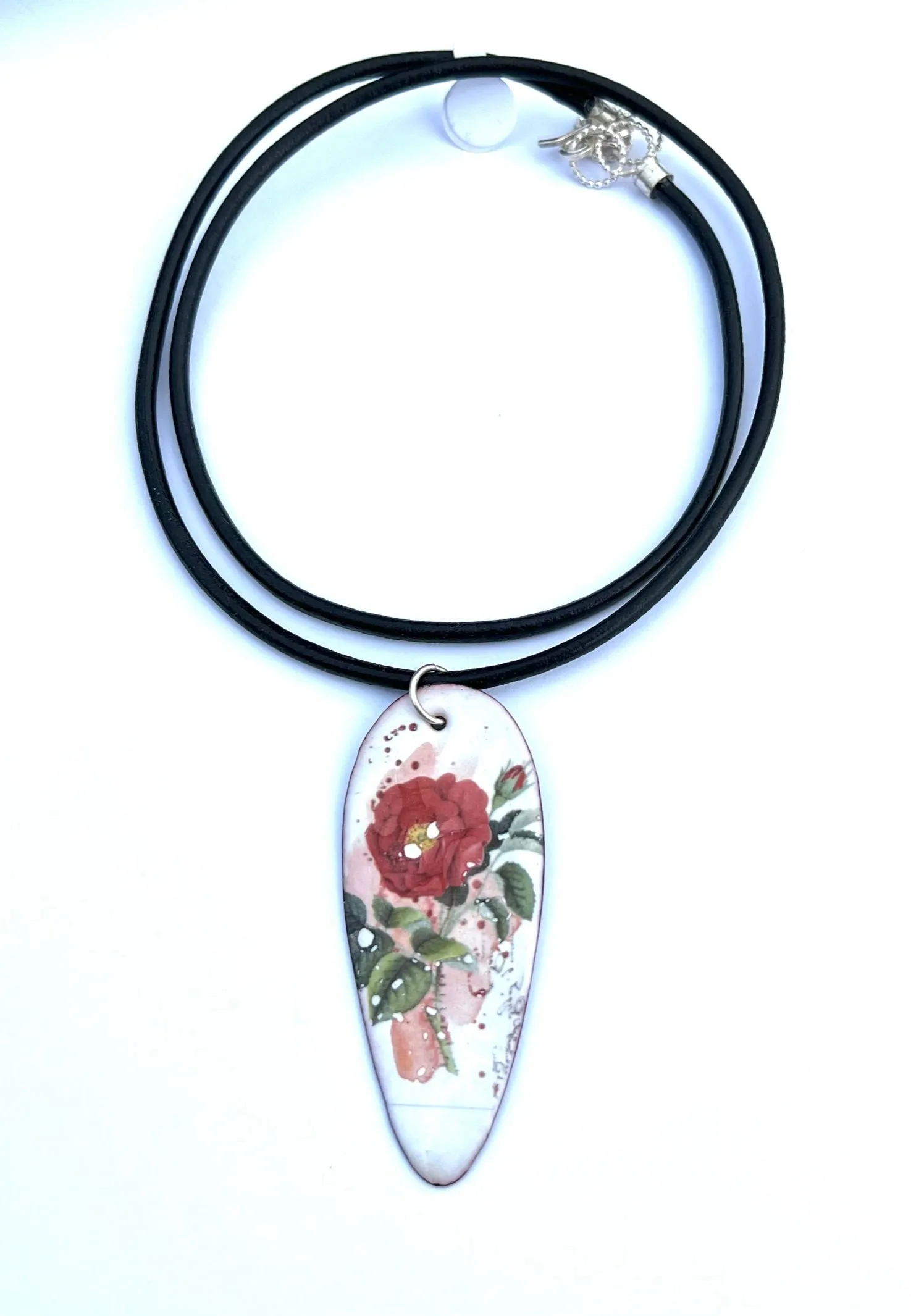 Floral Enamel Leather Necklace