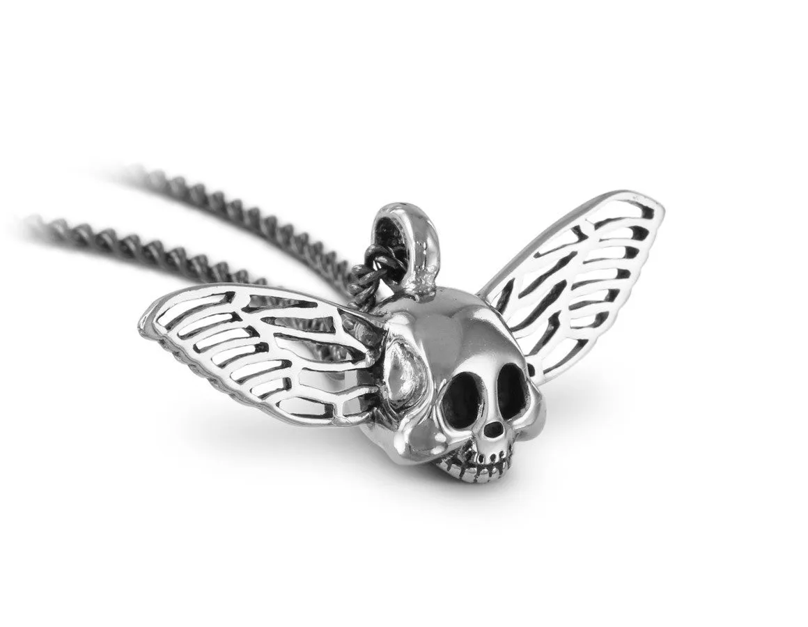 Flying Skull Necklace - Silver