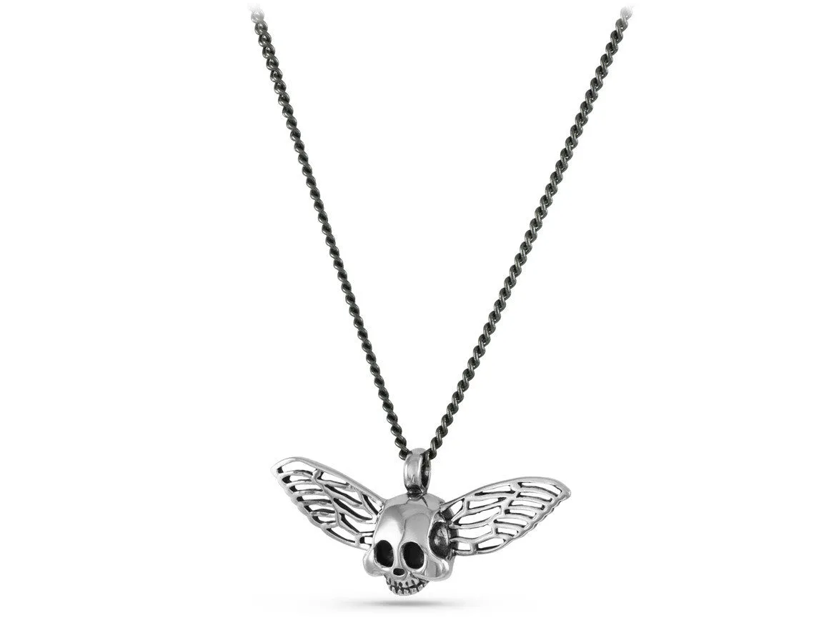 Flying Skull Necklace - Silver