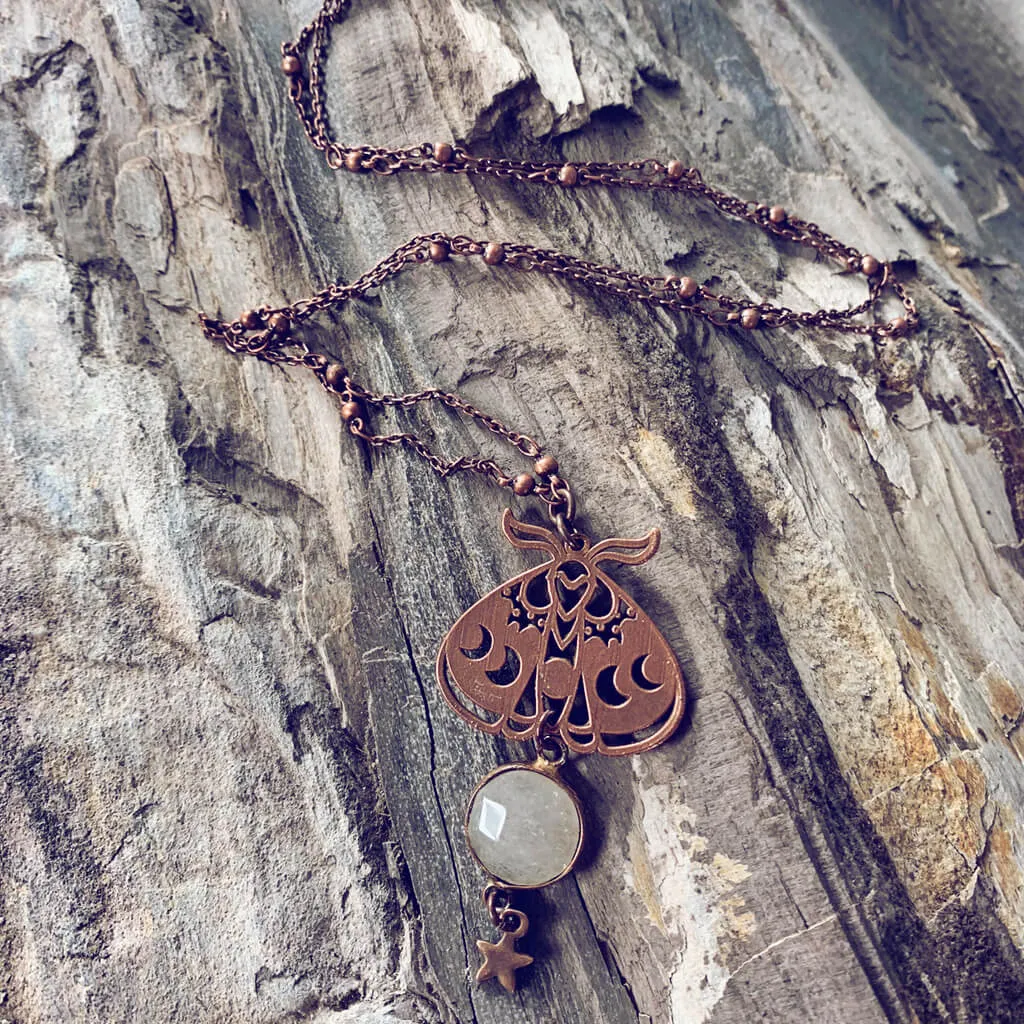 forest moon // copper electroformed moth pendant necklace