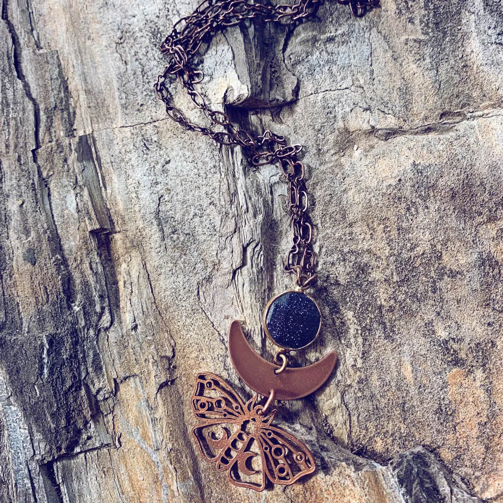 forest moon // copper electroformed moth pendant necklace