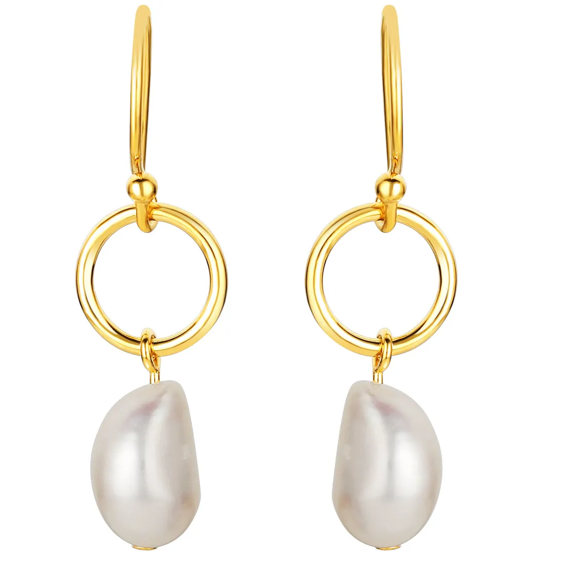 Freshwater Cultured Pearl Dangle Drop Earrings in Yellow-Tone Sterling Silver