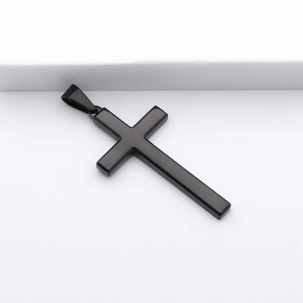 Glossy Mirror Polished Plain Cross Pendant - Black