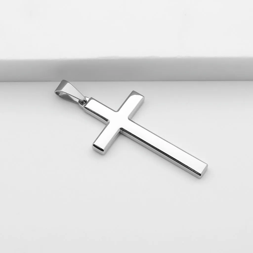 Glossy Mirror Polished Plain Cross Pendant - Silver