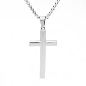 Glossy Mirror Polished Plain Cross Pendant - Silver