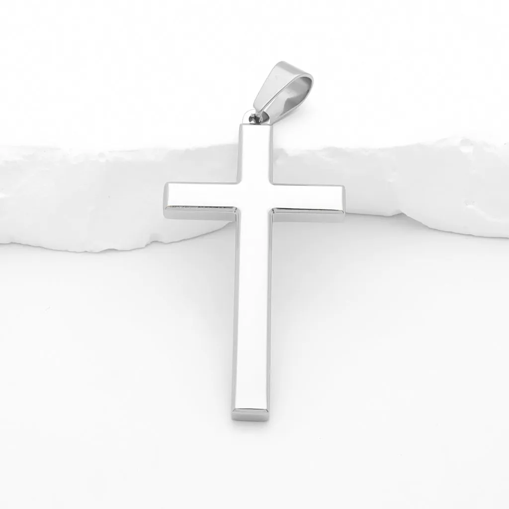 Glossy Mirror Polished Plain Cross Pendant - Silver