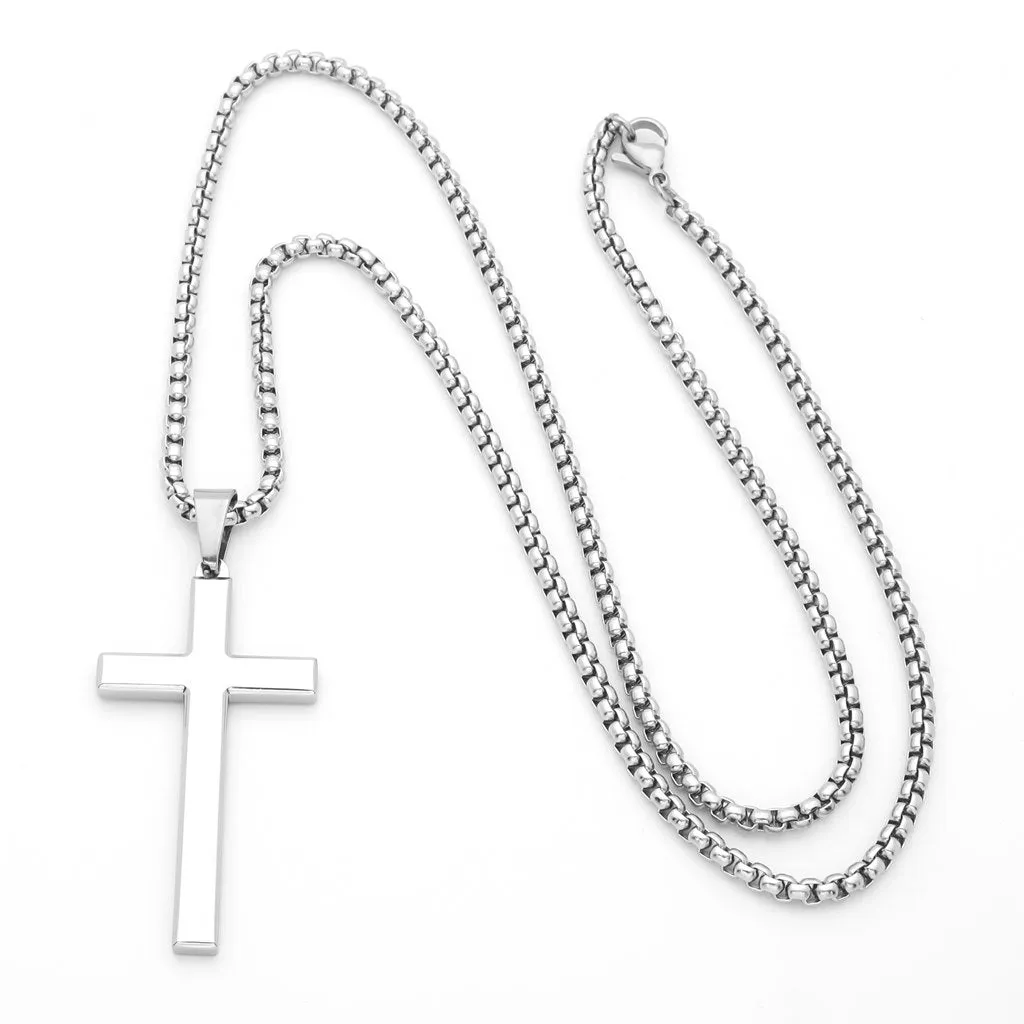 Glossy Mirror Polished Plain Cross Pendant - Silver