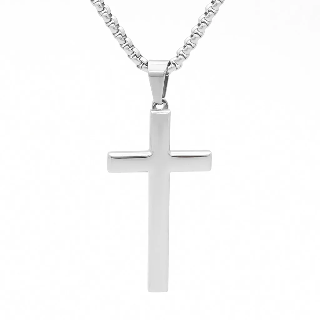 Glossy Mirror Polished Plain Cross Pendant - Silver