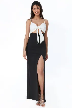 Goddiva Front Bow Tie Maxi Dress