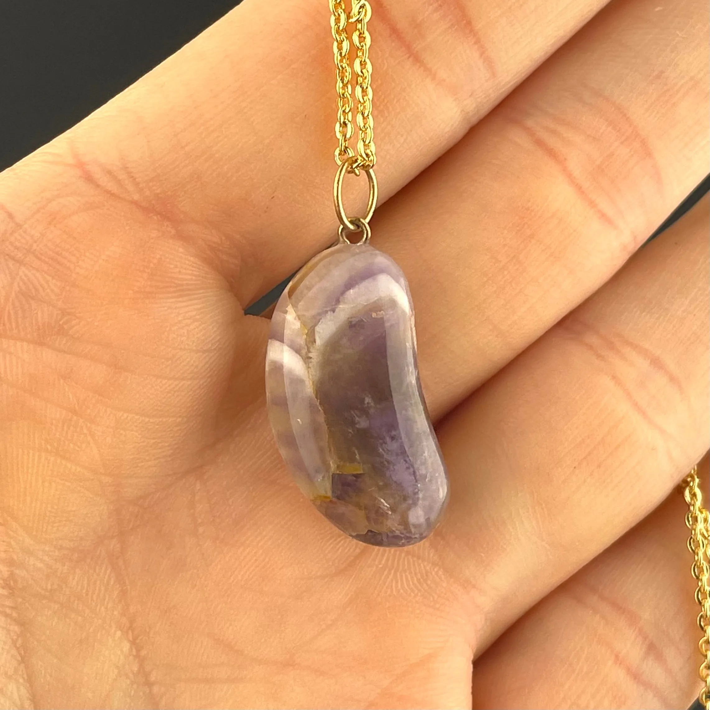 Gold Amethyst Lucky Bean Pendant Necklace