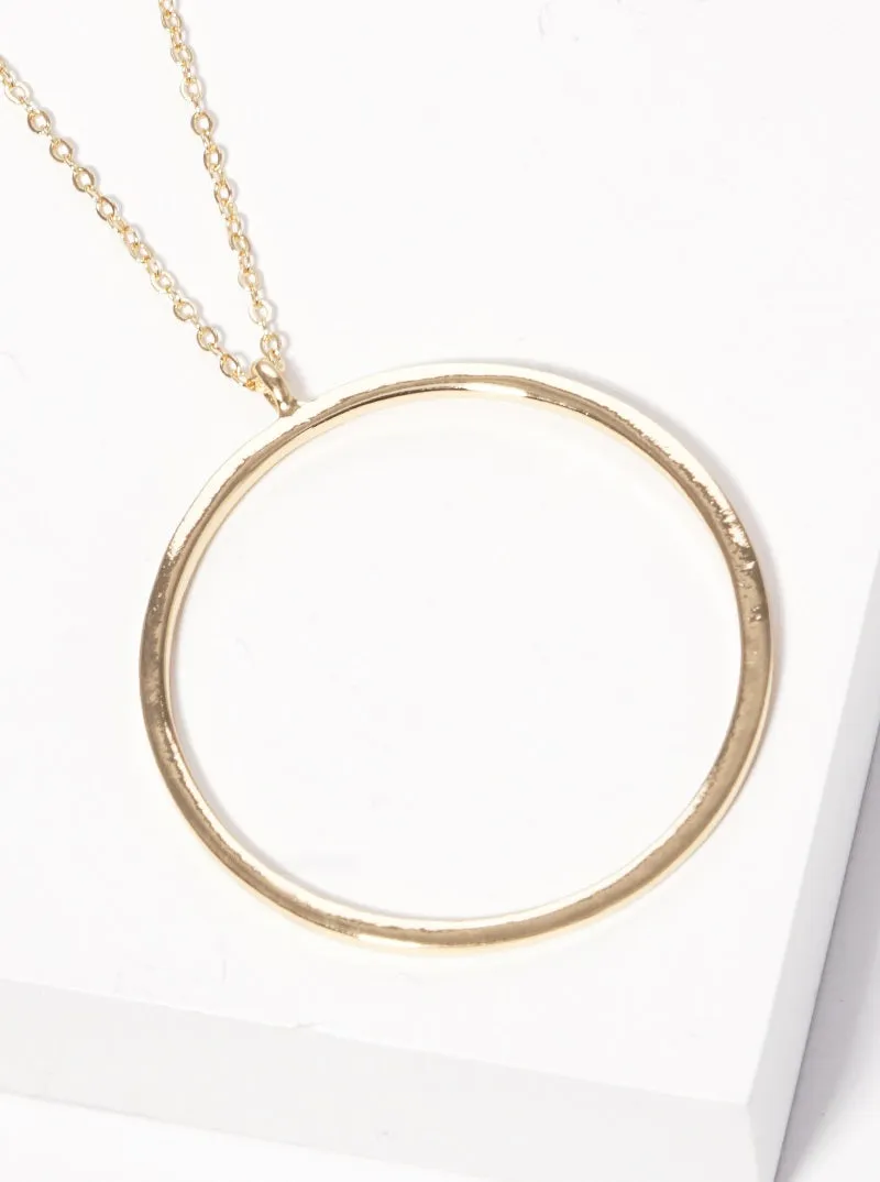 Gold Circle Pendant Long Necklace