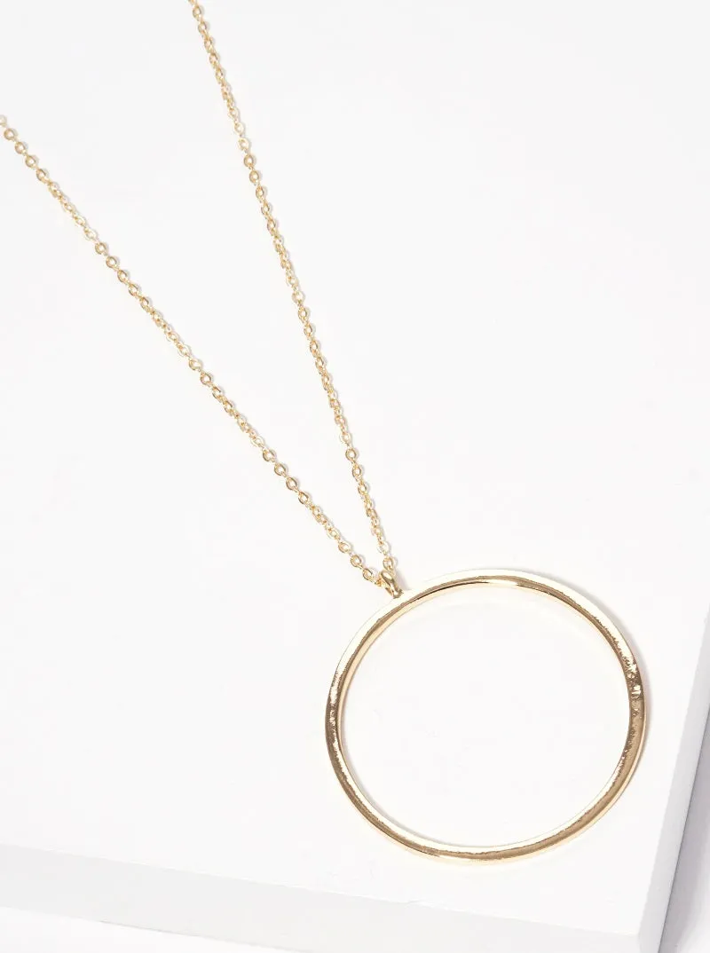 Gold Circle Pendant Long Necklace