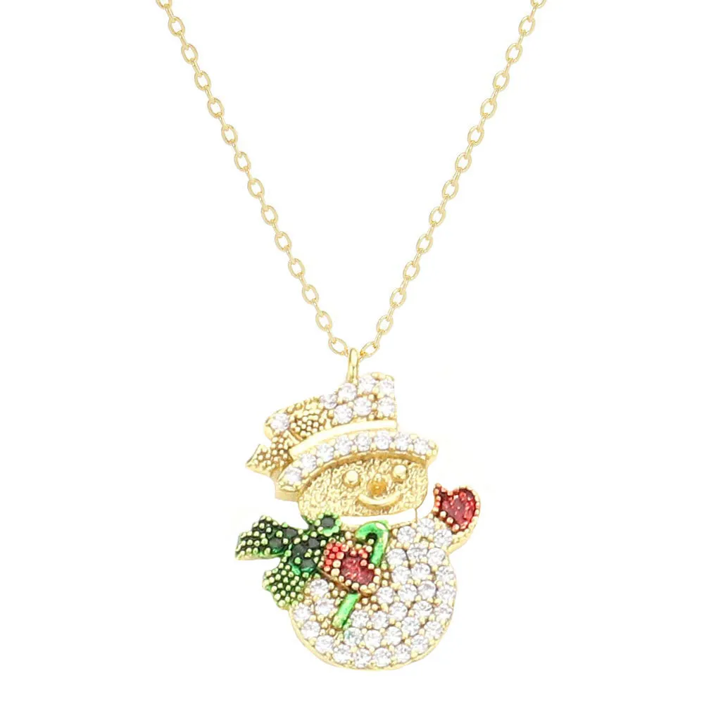 Gold Dipped CZ Snowman Pendant Necklace