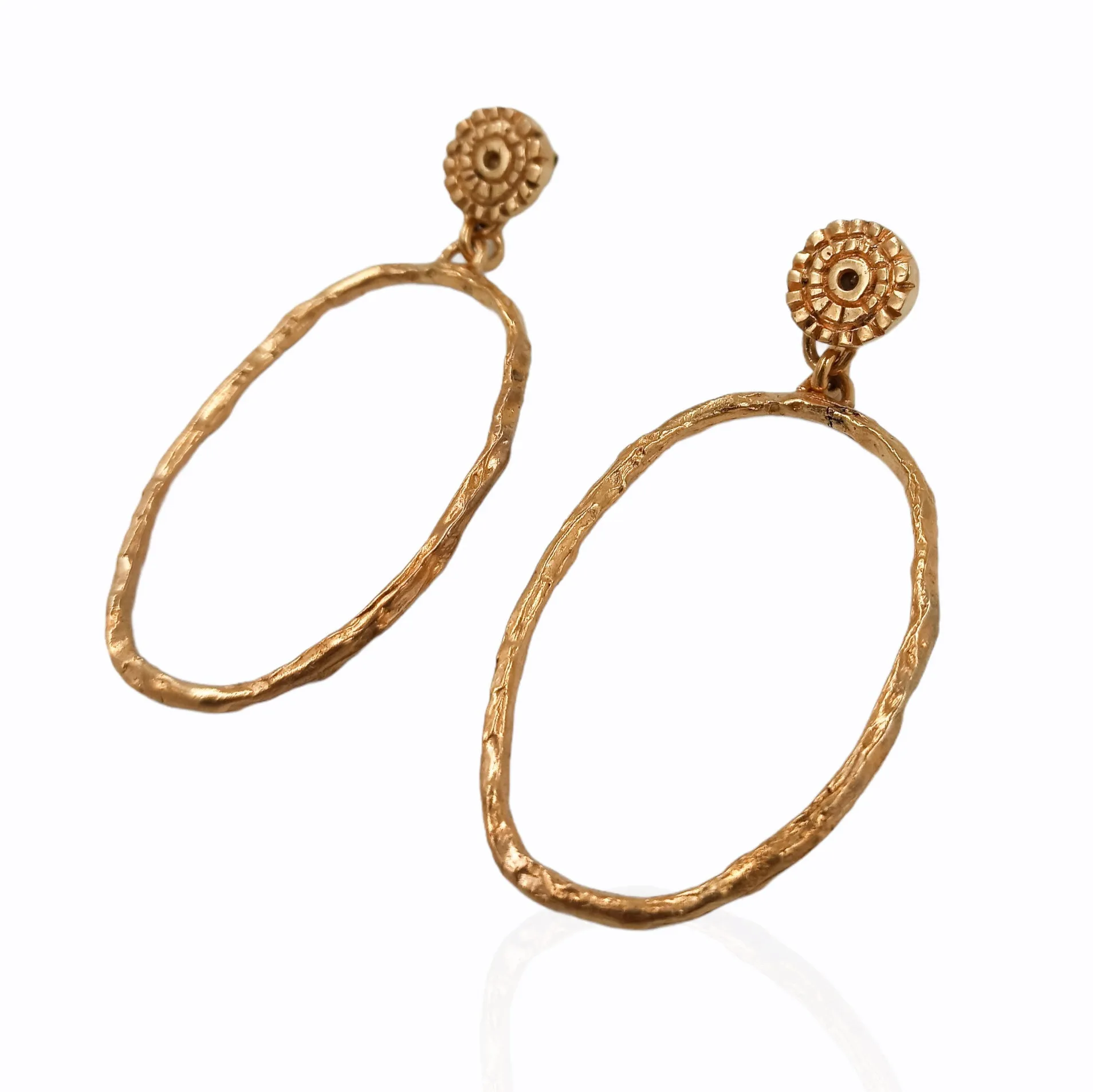 Gold Long dangle golden earrings with organic texture