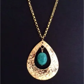 Gold Tone Teardrop Pendant with Green Amazonite Stone