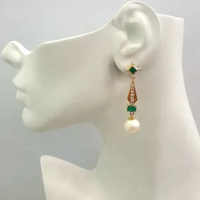 Green Agate and White Topaz Stud White Topaz, Green Agate and South Sea Pearl Detachable Twinset Earrings